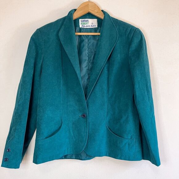 Vintage Samuel Robert Suede Green Blazer Jacket Size 14 - Picture 1 of 7